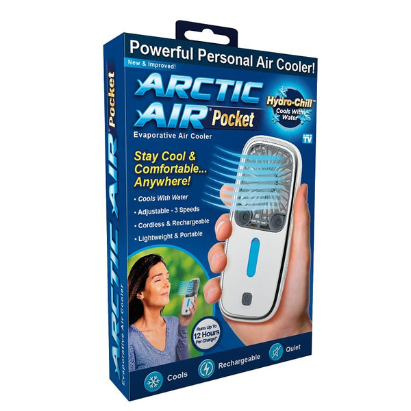 Arctic Air Portable Fan, Pocket Chill Handheld Mini Fan, Rechargeable Personal Air Cooler with Hydro-Chill Technology, 3 Speeds & Built-in-Kickstand, Cordless for Travel, Indoor or Outdoor Use AAPKT-MC12/6