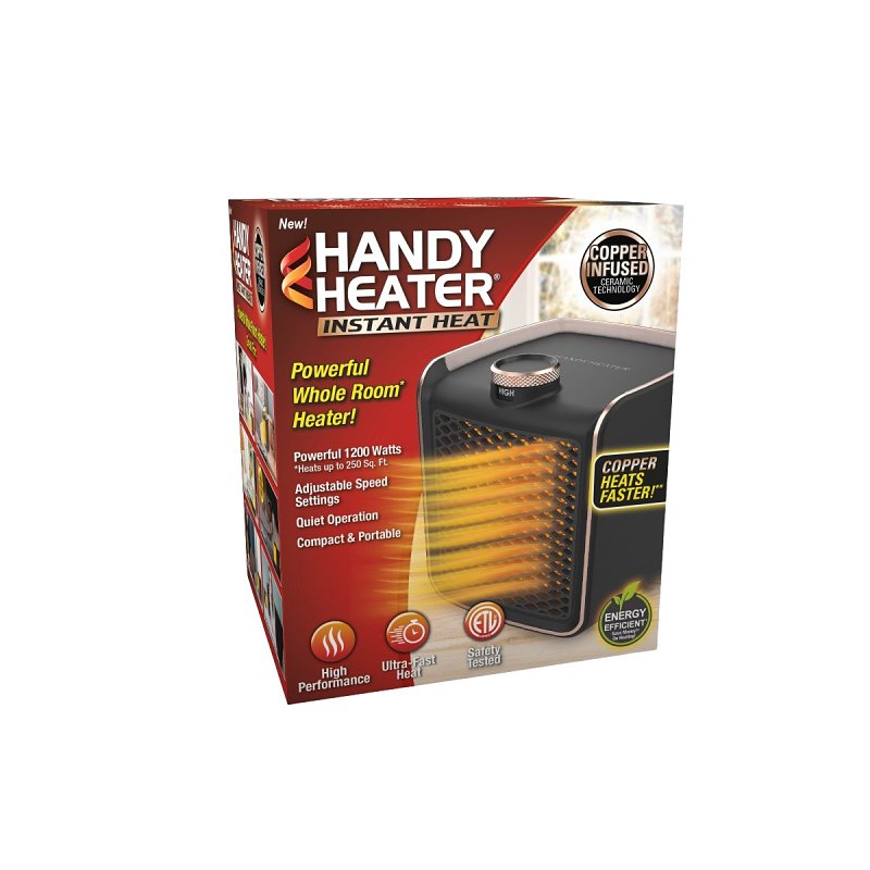 Handy Heater Instant Heat - Copper Infused Ceramic Technology Space Heater, 1200 Watts, Portable Heater for Office, Bedroom or Any Indoor Space, Adjustable Heat, Quiet & Cordless Personal Heater