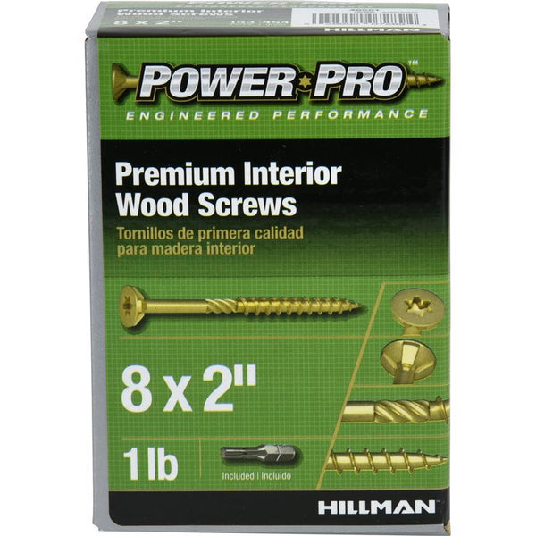 Hillman Power Pro 48581 Wood Screws, #8 x 2 Premium, Star Drive Indoor Cabinet Screws, Gold Yellow Zinc, 1lb Box 48581V4