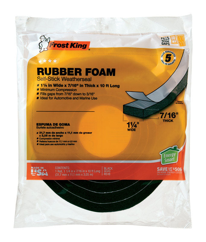Frost King Black Rubber Foam Weather Stripping Tape For Auto and Marine 10 ft. L x 7/16 in.