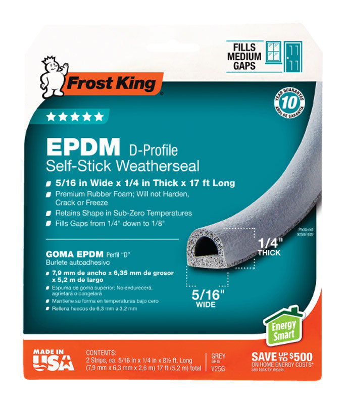 Frost King Gray EPDM Rubber Foam Weather Stripping Tape For Door and Window 17 ft. L x 1/4 in.
