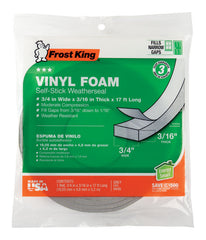 Frost King Vinyl Foam Tape - Closed Cell - Moderate Compression, 3/4" W, 3/16" Thick, 17' L, Grey V449H