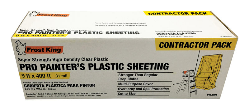 Frost King P9400 High Density Painter's Plastic Sheeting, 9' x 400' x .31 mil, Clear, Dispenser Pack