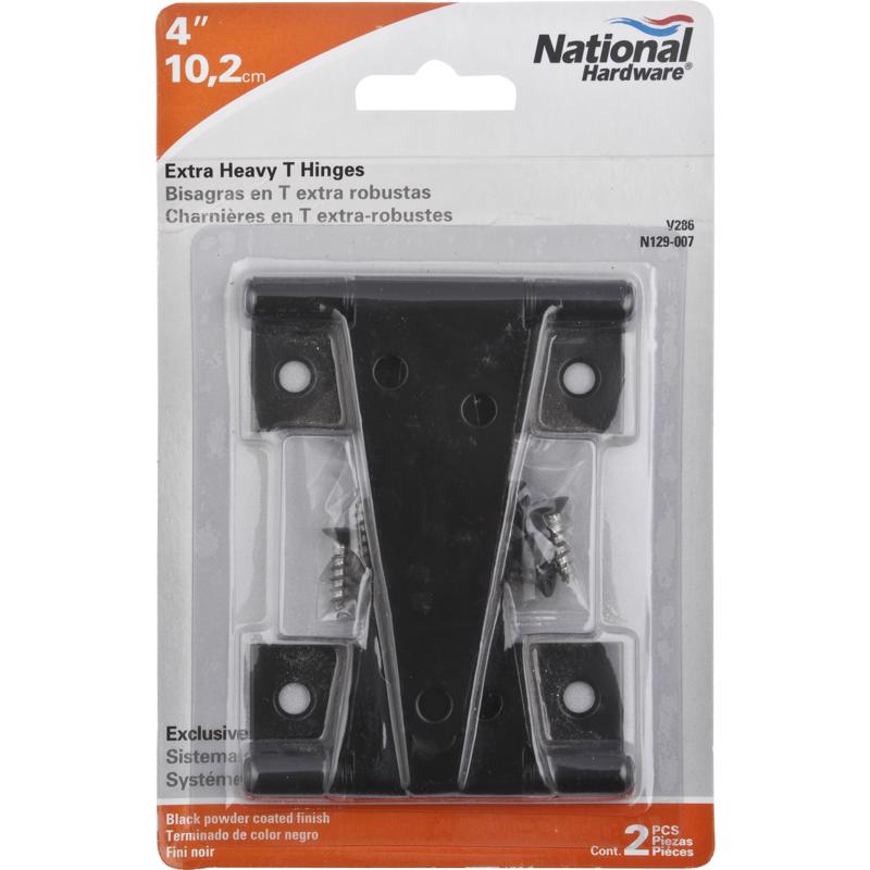 National Hardware N129-007 V286 Extra Heavy T Hinges in Black, 2 pack,4 Inch