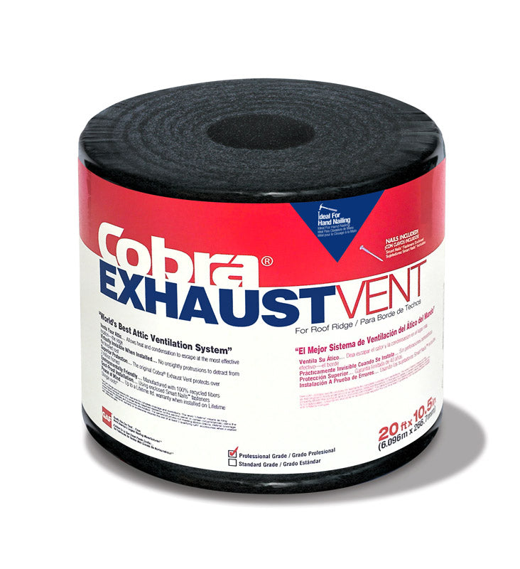 Cobra Exhaust Vent 10.5 in. x 20 ft. Mesh Roll Ridge Vent in Black - (Nail Gun Version)