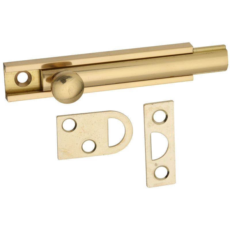 National Hardware V1922 3 in Solid Brass Flush Bolt Door Latch - Surface Mount Slide Bolt for Double Door, French Door Hardware, Interior and Exterior Applications with Strike