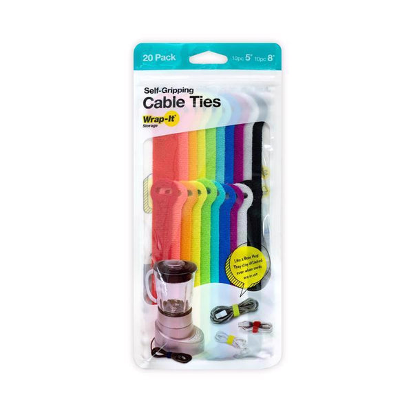 JJAAMM 250839 Wrap-It Self-Gripping Storage Cable Multi-Color Cable Ties - Pack of 20 420-48MC