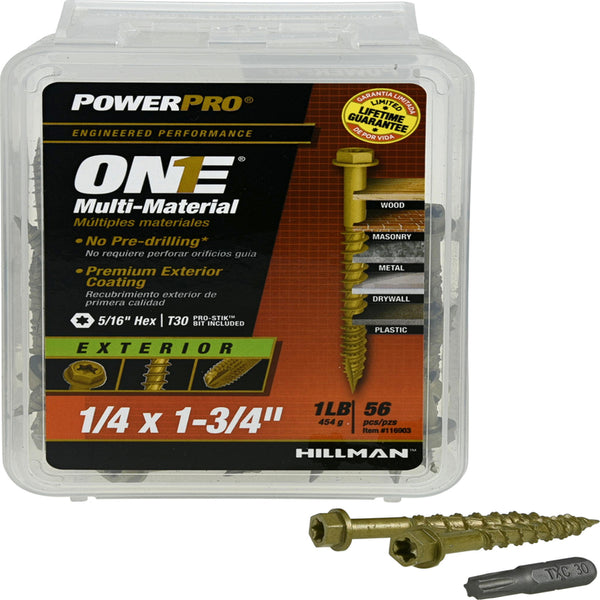 Hillman POWERPRO ONE 1/4 in. x 1-3/4 in. L Star Hex Washer Head Bronze Steel Multi-Material Screw 116903