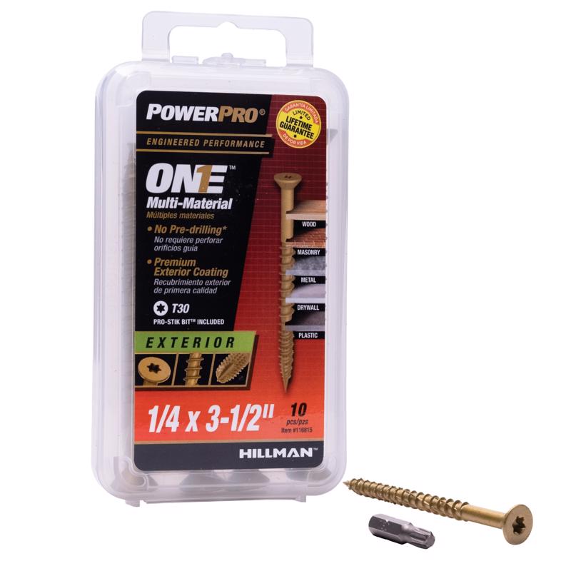 Hillman POWERPRO ONE 1/4 in. x 3-1/2 in. L Star Flat Head Bronze Steel Multi-Material Screw 10 pk