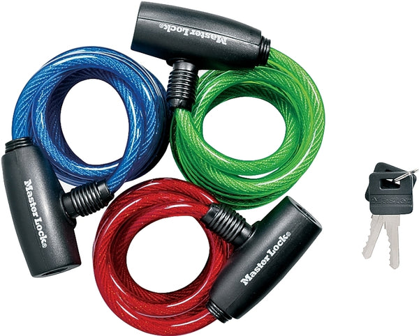 Master Lock Bike Lock/Cable Ka Asst Colors Red Blue Green Pack,Pack 3 8127TRI
