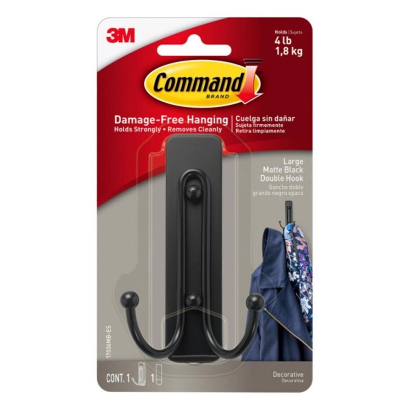 Command Large Black Double Hooks, 1 Hook, 1 Strip 17036MB-ES