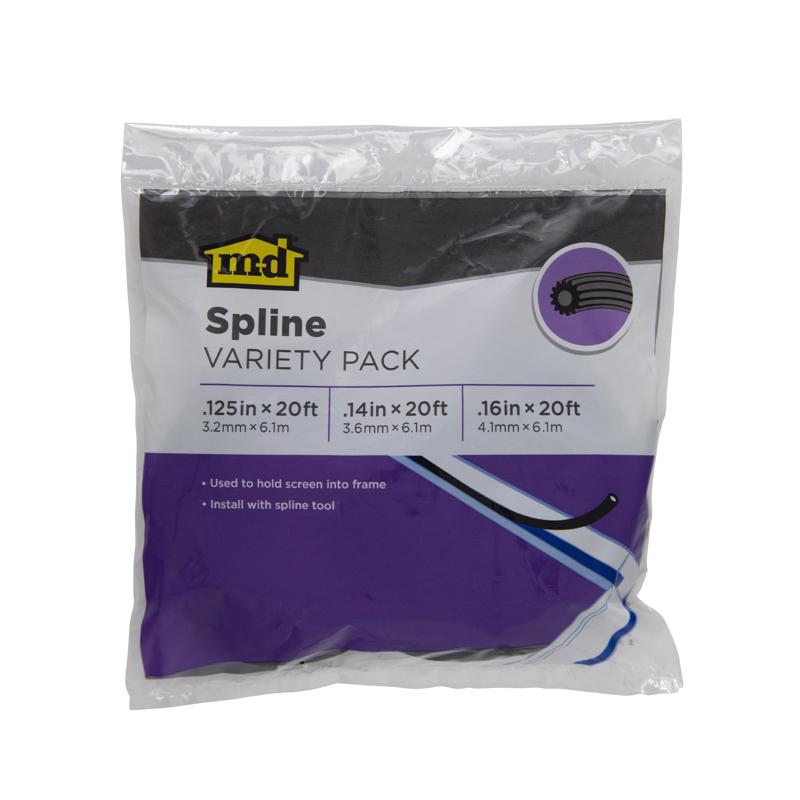 M-D Building Products 14165 0.125 in., 0.14 in., 0.16 in. x 20 ft. Black Window Screen Spline Variety Pack