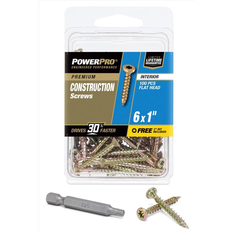 Hillman 5021930 Power Pro No.6 x 1 in. Star Wood Screws - Pack of 100