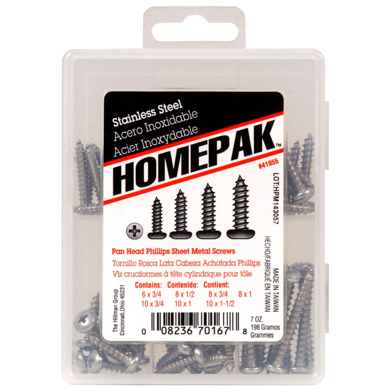 HOMEPAK 41955 Pan Head Phillips Sheet Metal Screws, 6 Inch, No Color, 6 Count