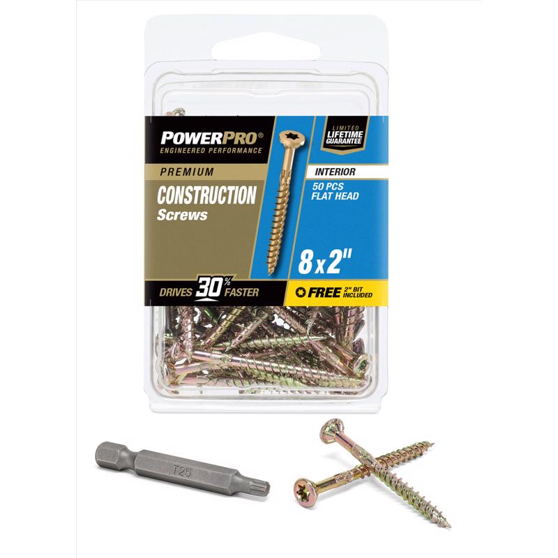 Hillman 5021955 Power Pro No.8 x 2 in. Star Wood Screws - Pack of 50
