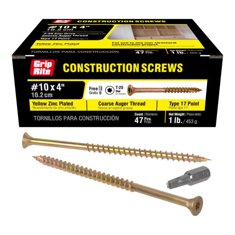 Grip-Rite No. 10 x 4 in. L Phillips Bugle Head Construction Screws 1 lb. 43 pk - Case of: 12;12