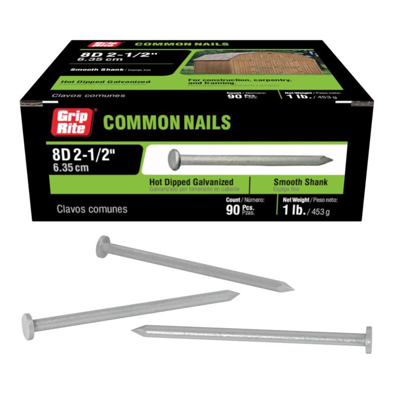 Grip-Rite 8D 2-1/2 in. Common Bright Steel Nail Round 1 lb. - Case of: 12;12