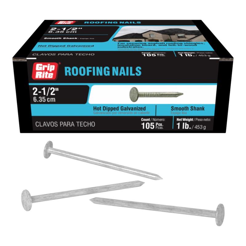 Grip-Rite 2-1/2 in. Roofing Hot-Dipped Galvanized Steel Nail Round 1 lb. - Case of: 12;12