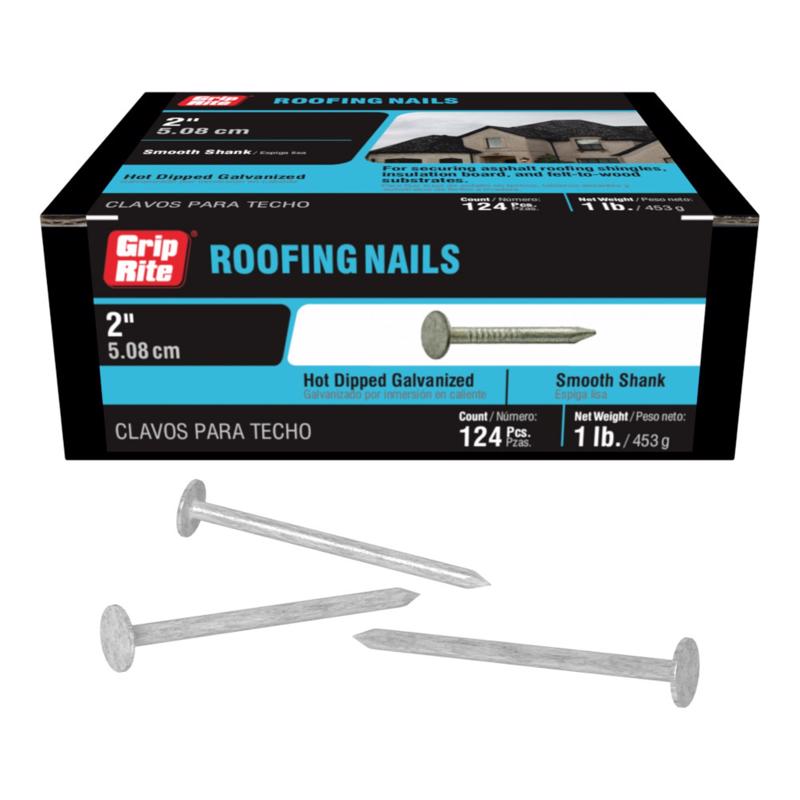 Grip-Rite 5025235 1 lbs 2 in. Roofing Hot-Dipped Galvanized Steel Nail with Smooth Shank Flat - Pack of 1212
