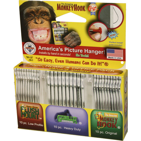 Monkey Hook Heavy-Duty Picture Hanger Set, Carbon Steel, Silver, Galvanized, 30-Piece TMH-314