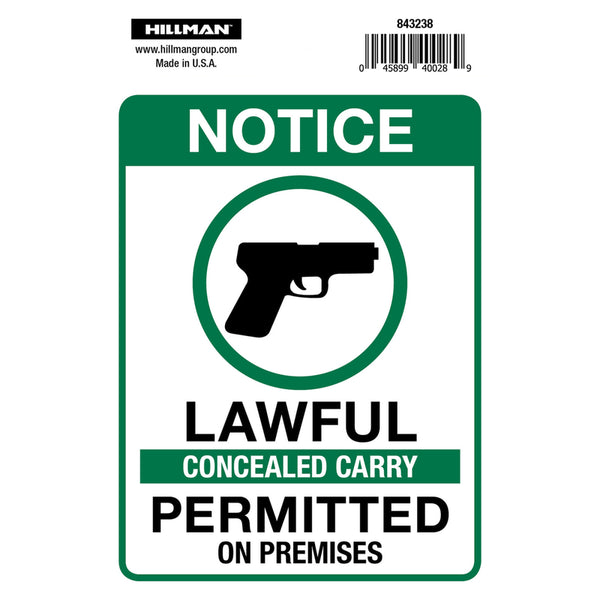 Hillman Adhesive Concealed Carry Permitted Sign (10" x 14") 843238 (6-Pack)