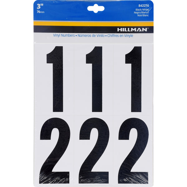 Hillman 842274 3'' Peel-Off Black & White Vinyl Numbers Pack, 3-Inch, Black/White