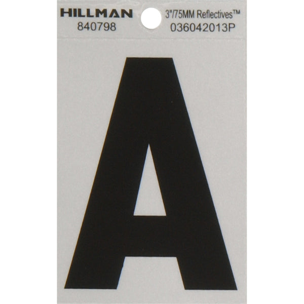 Hillman 3 in. Reflective Black Mylar Self-Adhesive Letter A 1 pc. - Case of: 6;6 840798