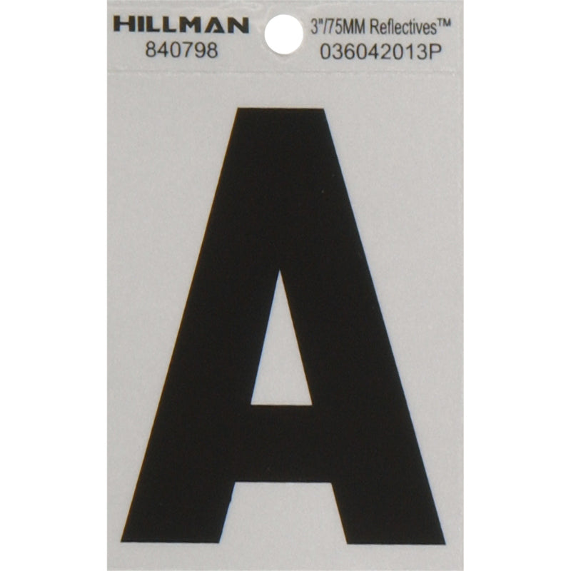 Hillman 3 in. Reflective Black Mylar Self-Adhesive Letter A 1 pc. - Case of: 6;6