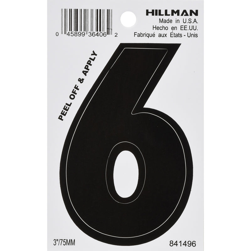 Hillman++3+in.+Black++Vinyl++Self-Adhesive++Number++6++1+pc.6