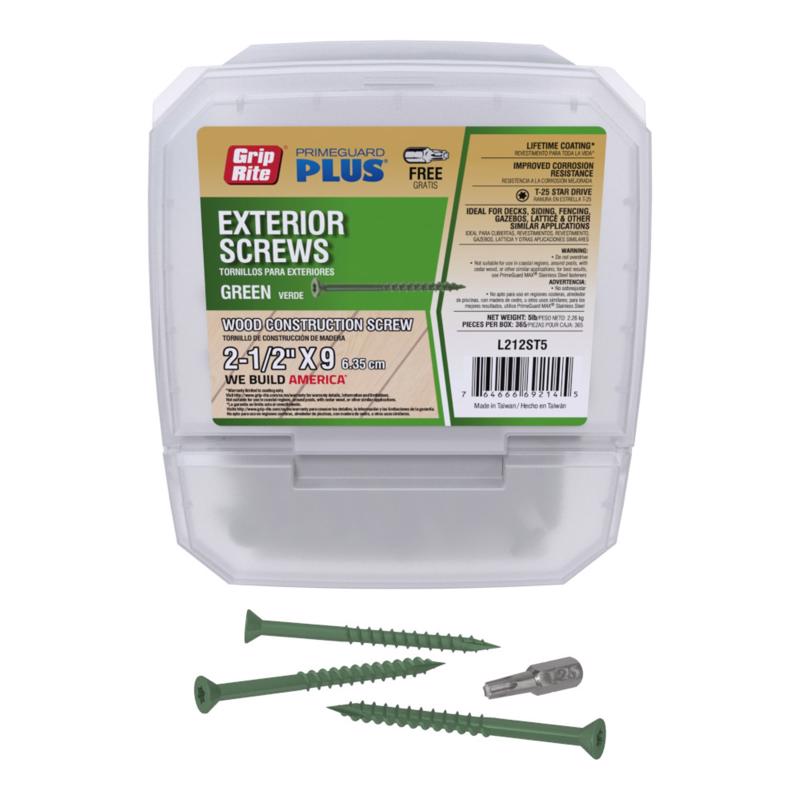 Grip Rite L212ST5 2-1/2-inch by 9 Green T-25 Star Drive PrimeGuard Plus Wood Construction Screw