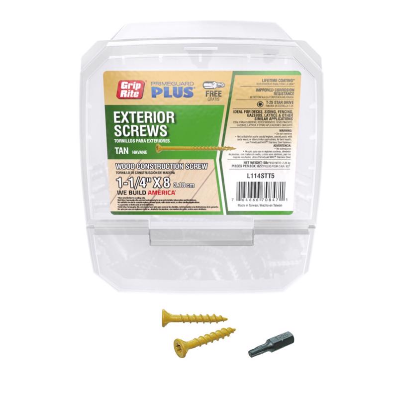 Grip Rite L114STT5 1-1/4-inch by 8 Tan T-20 Star Drive PrimeGuard Plus Wood Construction Screw