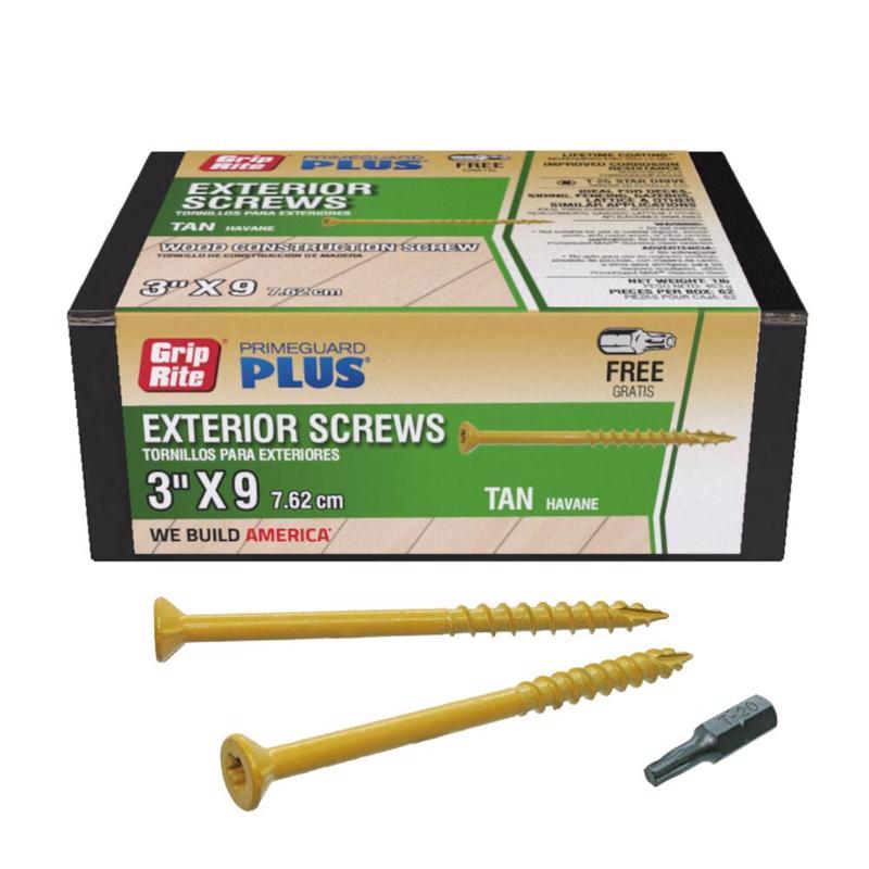 Grip-Rite L3STT1 PrimeGuard Plus #9 x 3 Wood to Wood Deck Screw, Tan, 1lb Box