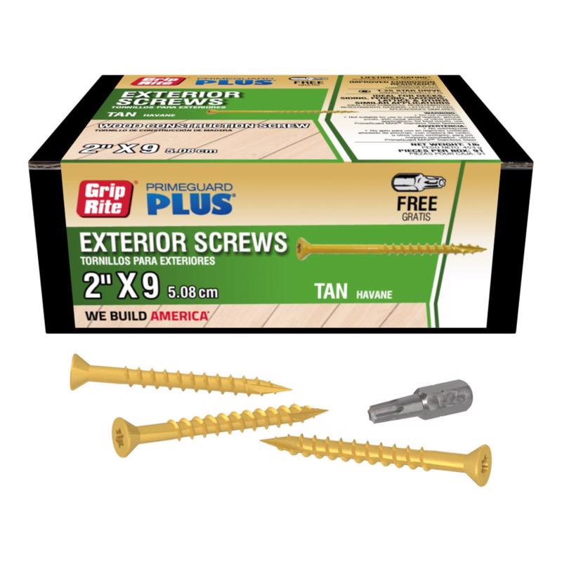 Grip-Rite L2STT1 PrimeGuard Plus #9 x 2 Wood to Wood Deck Screw, Tan, 1lb Box