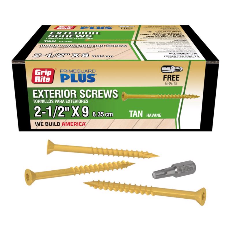 Grip-Rite L212STT1 PrimeGuard Plus #9 x 2-1/2" Wood to Wood Deck Screw, Tan, 1lb Box