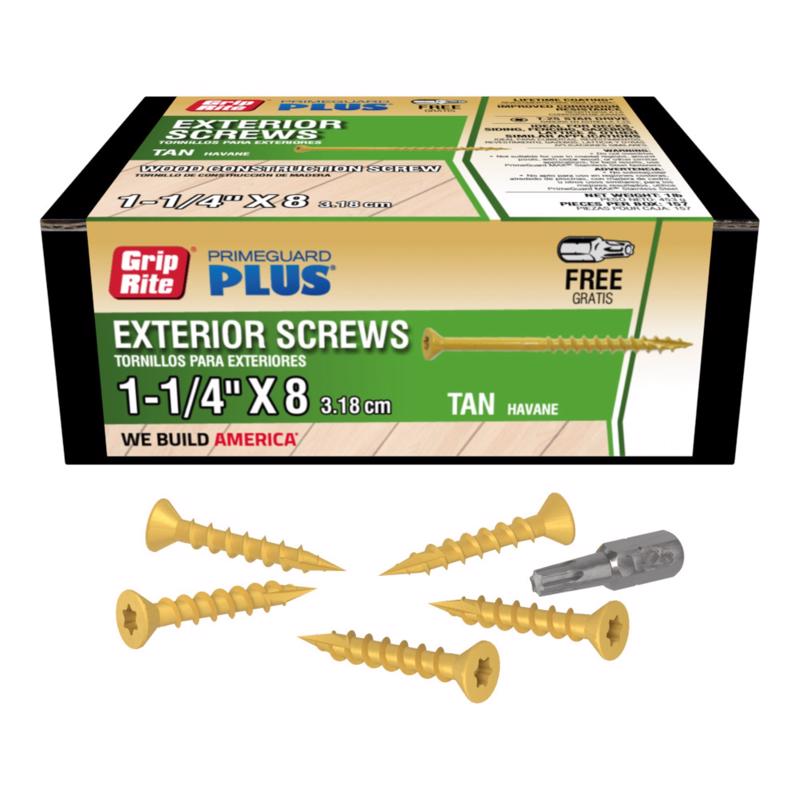 Grip-Rite L114STT1 PrimeGuard Plus #8 x 1-1/4" Wood to Wood Deck Screw, Tan, 1lb Box