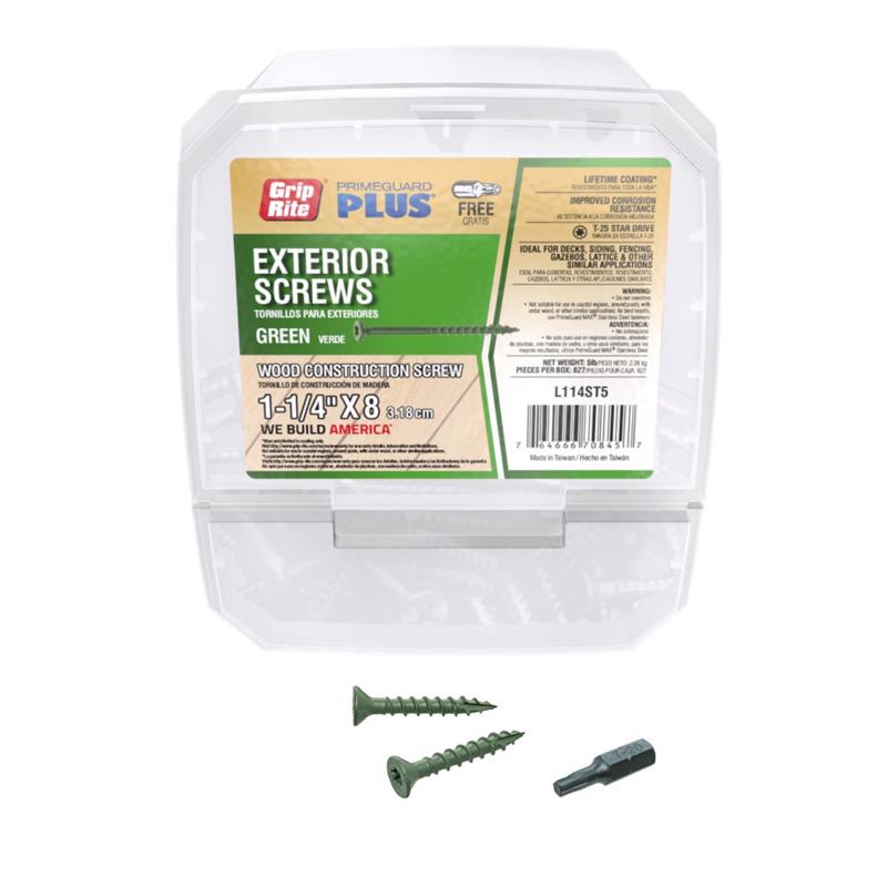 Grip Rite L114ST5 1-1/4-inch by 8 Green T-25 Star Drive PrimeGuard Plus Wood Construction Screw