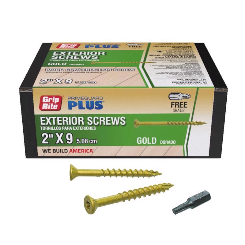 Grip Rite 5030173 PrimeGuard Plus No. 9 x 2 in. Star Flat Head Deck Screws Gold - 1 lbs - Pack of 12