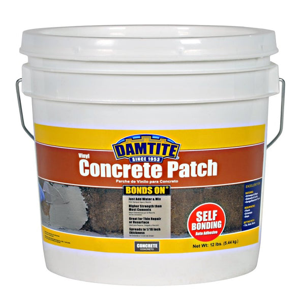 DAMTITE BondsOn Vinyl Concrete Patch, Higher Strength Than Most Cements, Spreads to 1/16" Thickness, Just Add Water & Mix (12lb) 04012