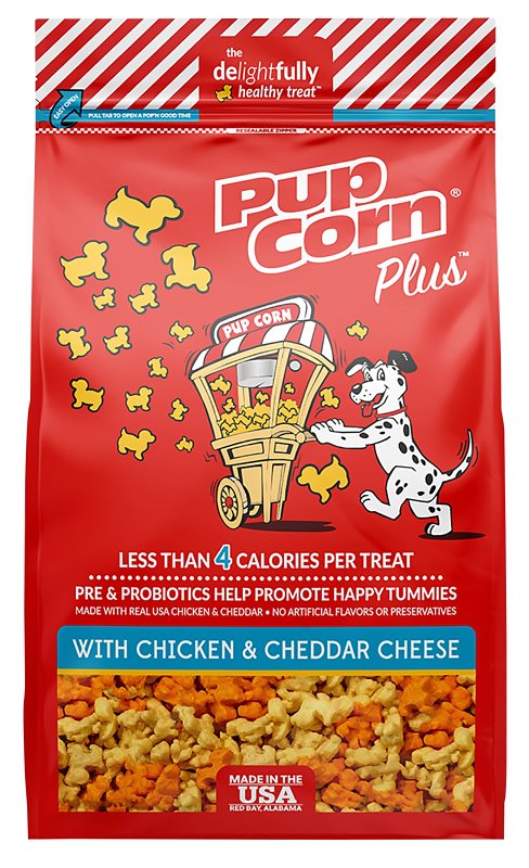 Pup Corn Plus - Puffed Dog Treats with Prebiotics and Probiotics - Chicken & Cheddar Cheese (24.5oz) - Made in USA 20898