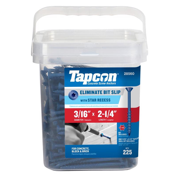 ITW Brands 24560 225PK 3/16x2.25 Anchor Concrete Screws Steel Blue Perma-Seal 28560