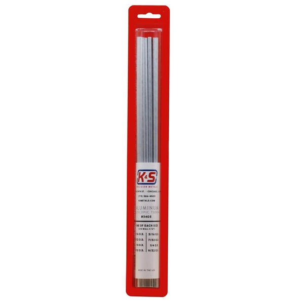 K&S 3403 Round Aluminum Telescopic Tubing Assortment, 1/16, 3/32, 1/8, 5/32, 3/16, 7/32, 1/4, 9/32 O. D. X 014" Wall Thickness X 12", 8 Pieces, Made in The USA