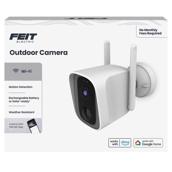 Feit Electric Smart Security Camera, 2.4GHz WiFi Smart Home Camera with Motion Detection, Night Vision, 2-Way Audio, 1080p HD Battery Powered, White, CAM/WM/WiFi/BAT