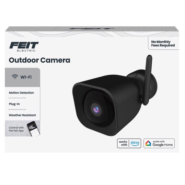 Feit Electric Outdoor Camera, 2.4GHz WiFi Security Camera Works with Alexa and Google Assistant, 1080p HD Video Camera Motion Detection, Night Vision, 2-Way Audio, No Hidden Fees, CAM/WM/WiFi