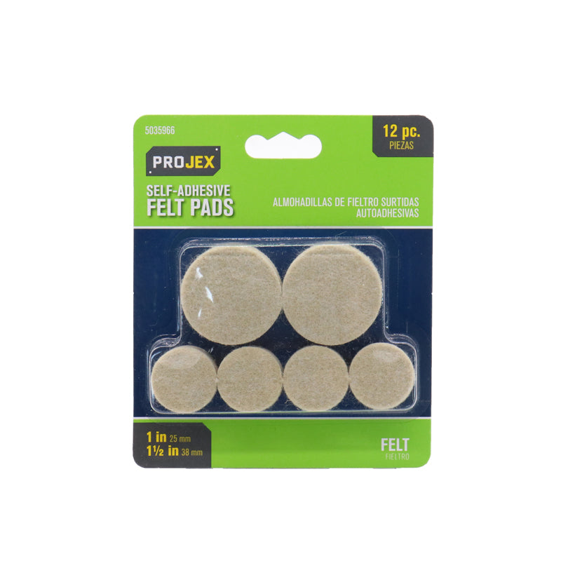 Felt Self Adhesive Table/Chair Pad Brown Round 1 and 1-1/2 in. W 12 pk