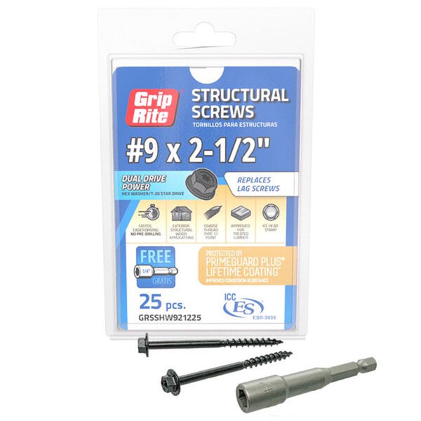 Grip-Rite GRSSHW921225#9 x 2-1/2" Structural Screw Dual Drive Power Hex Washer Star Drive Head 25CT
