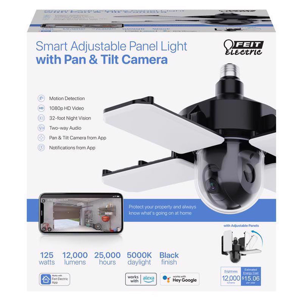 Feit Electric LED Garage Ceiling Light with Camera, Smart Security Garage Light WiFi 2.4GHz, Screw-in E26 Base, Motion Sensor, Two-Way Audio, Video Motion Notifications, 12,000 Lumens, 5000K Dimmable Adjcampanwifild