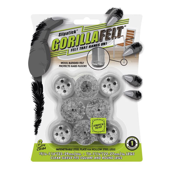 Slipstick GorillaFelt Chair Leg Floor Protectors for Hardwood Floors, Clear Sleeve Felt Pads for Furniture That Stay On, Fits Round & Square Legs, Includes 8 Premium Transparent Chair Socks, CB184
