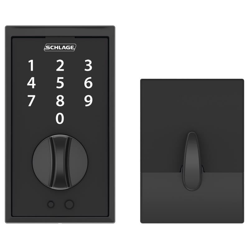 SCHLAGE BE375 CEN 622 Touch Keyless Touchscreen Electronic Deadbolt Lock, Matte Black