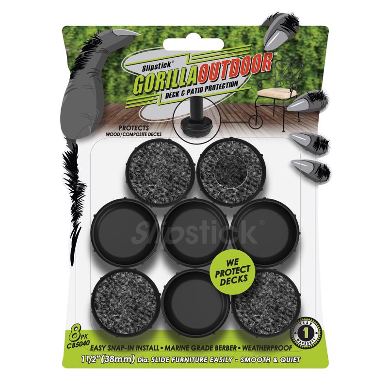 Don't Scratch Your Deck Gorilla Outdoor 1-1/2 Inch Patio Furniture Feet Caps (8 Pack) Floor Protecting Replacement Feet Glides for Metal Outdoor Furniture & Indoor, Weatherproof Berber Sliders