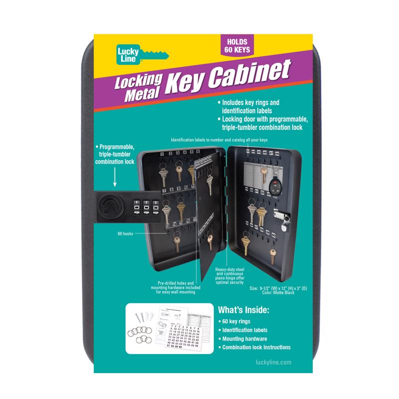 Lucky Line 60 Hook Combination Locking Metal Key Cabinet Organizer, Black (61100), 60 Hooks